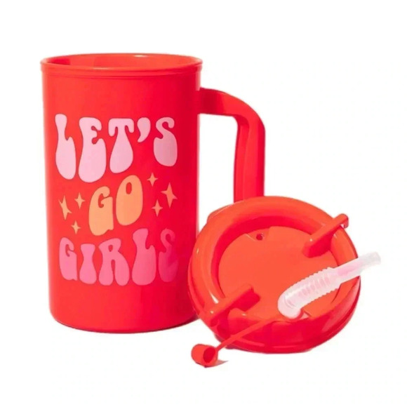 New Lets Go Girls Retro Style Mug With Straw Red Pink Fun Gift for her - Picture 2 of 4